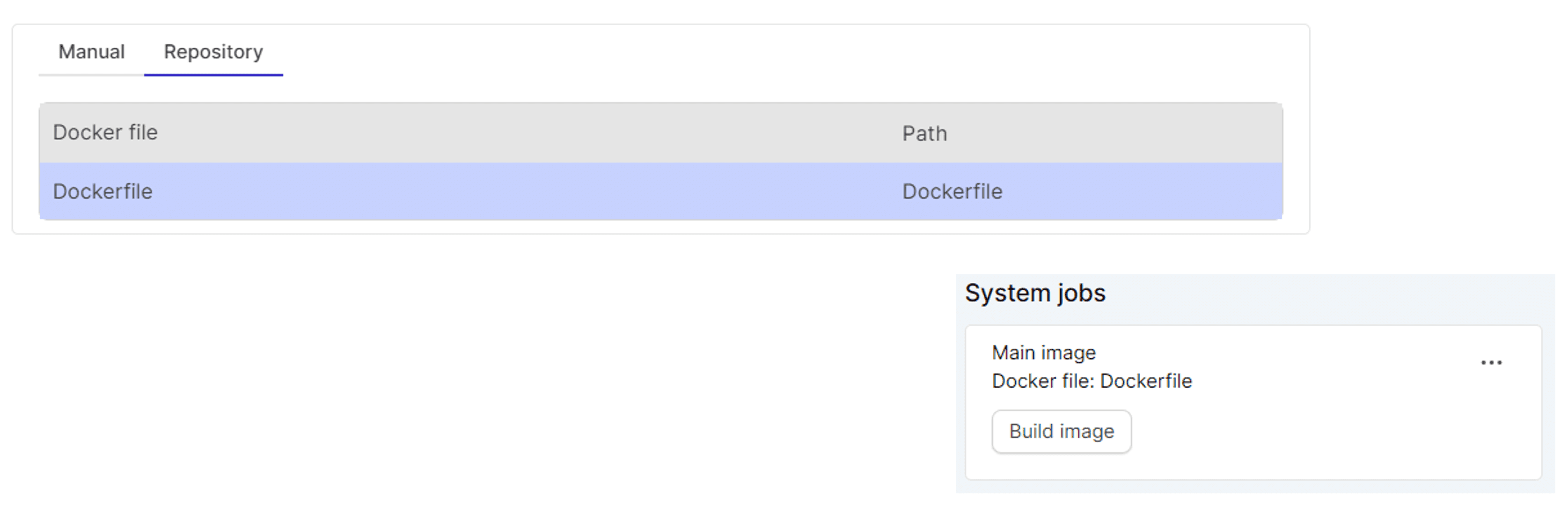 Selecting Dockerfile and building job code